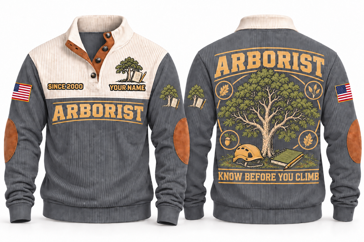 Arborist ARB02 sports sweatshirt grey, front and back with flat printed artwork