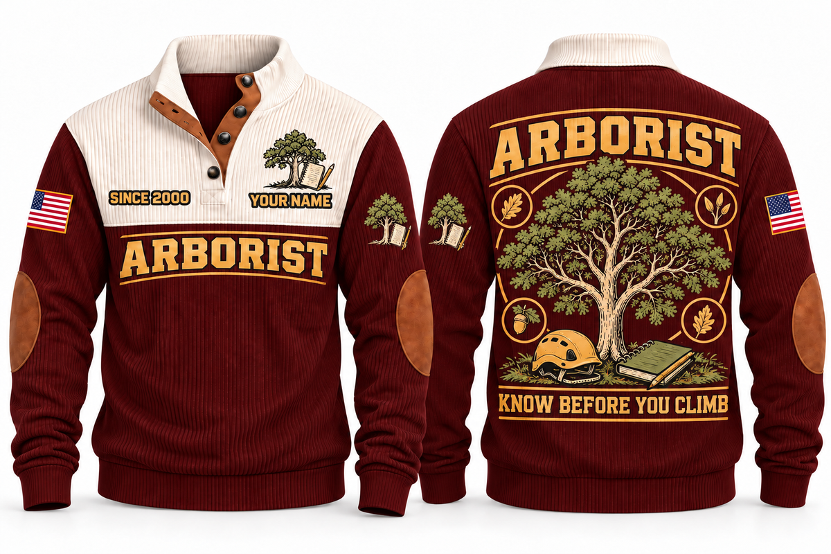 Arborist ARB02 sports sweatshirt jujube-red, front and back with flat printed artwork