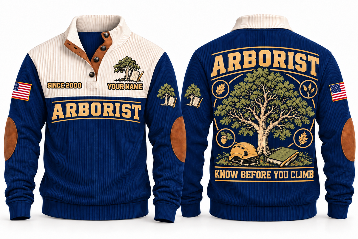 Arborist ARB02 sports sweatshirt navy, front and back with flat printed artwork