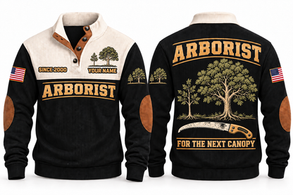 Arborist ARB03 sports sweatshirt black, front and back with flat printed artwork