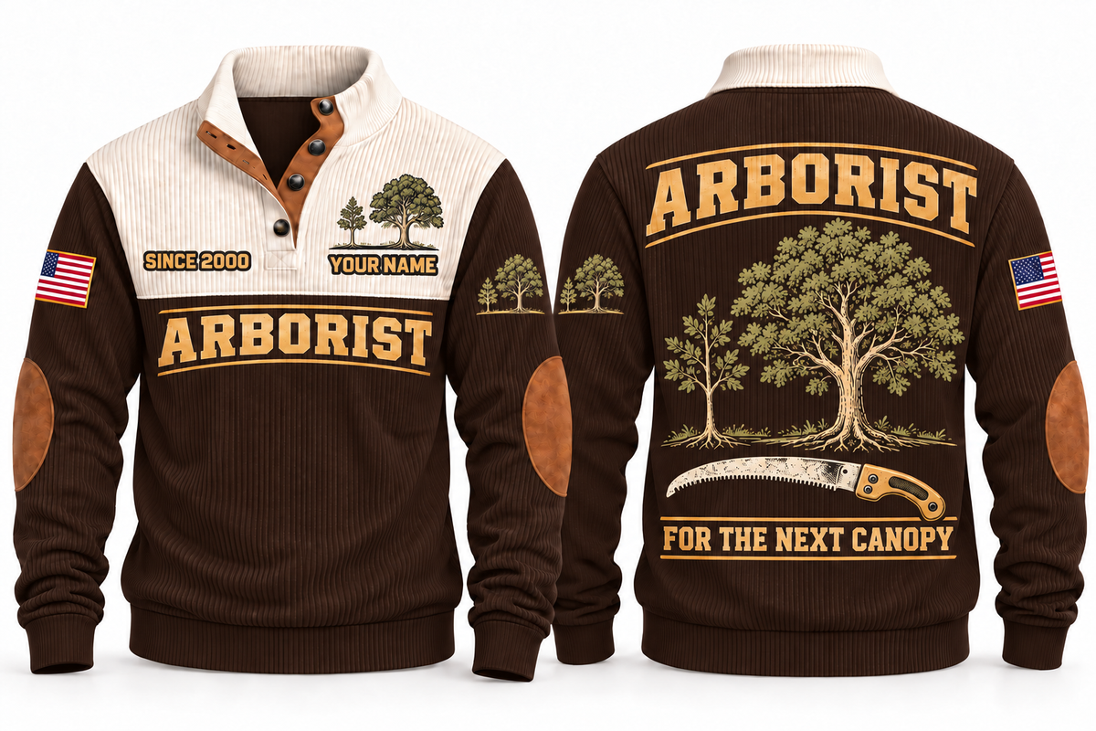 Arborist ARB03 sports sweatshirt brown, front and back with flat printed artwork