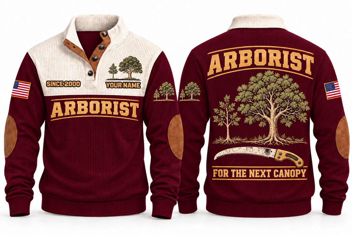 Arborist ARB03 sports sweatshirt jujube-red, front and back with flat printed artwork