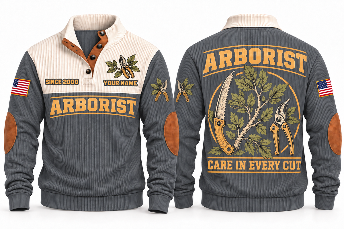 Arborist ARB04 sports sweatshirt grey, front and back with flat printed artwork