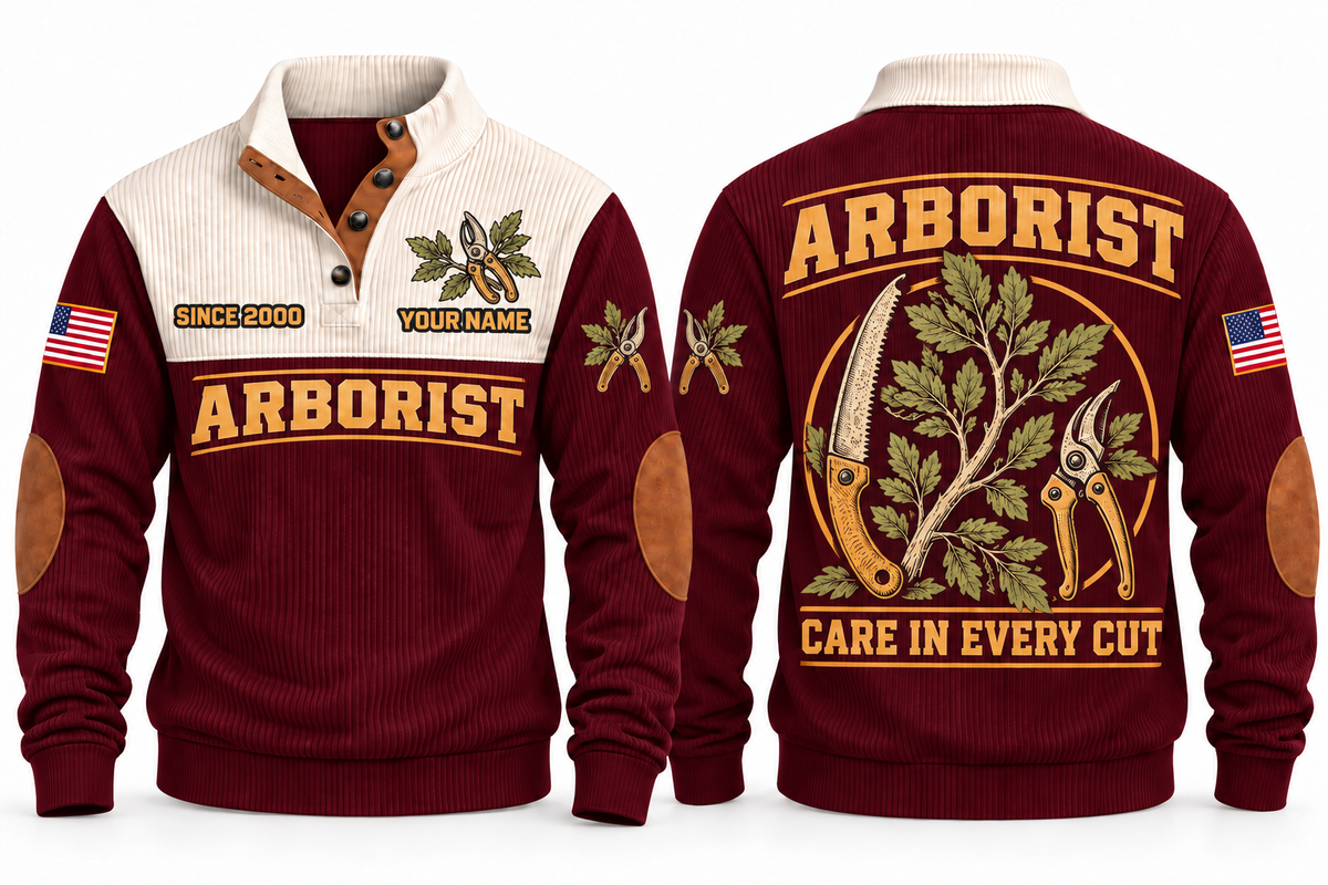 Arborist ARB04 sports sweatshirt jujube-red, front and back with flat printed artwork