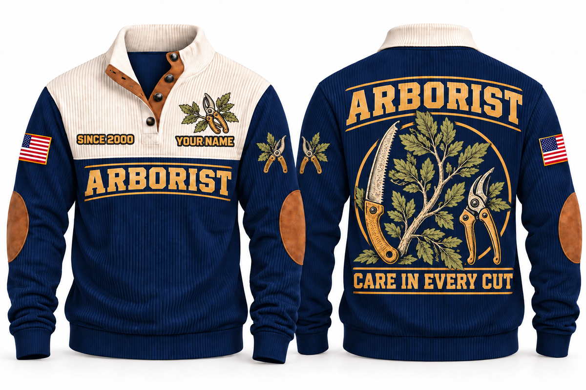 Arborist ARB04 sports sweatshirt navy, front and back with flat printed artwork