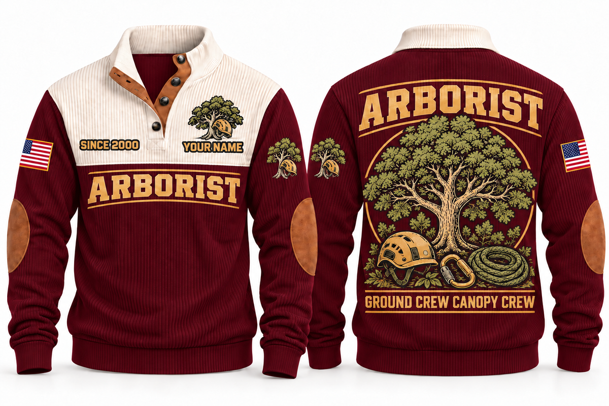 Arborist ARB05 sports sweatshirt jujube-red, front and back with flat printed artwork