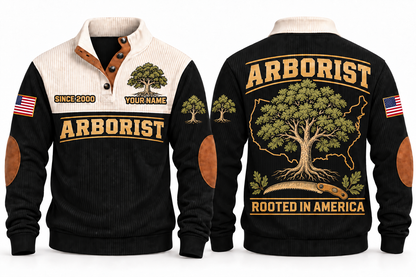 Arborist ARB06 sports sweatshirt black, front and back with flat printed artwork