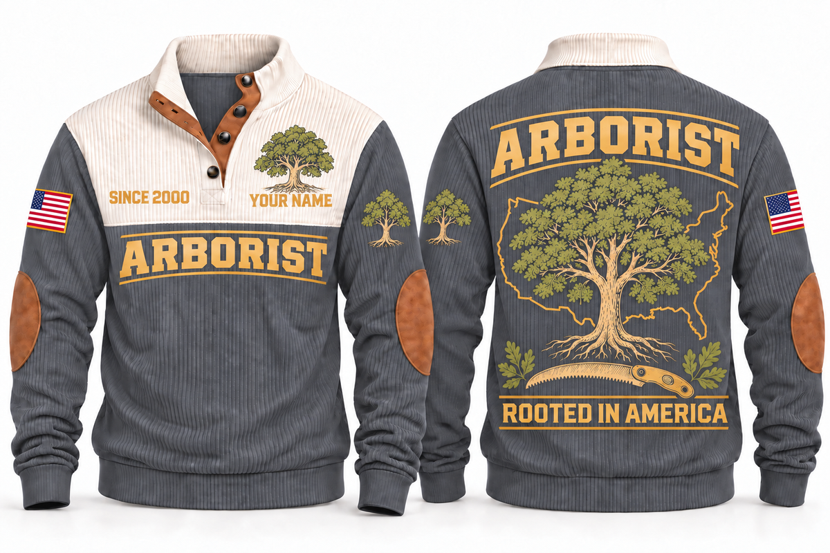 Arborist ARB06 sports sweatshirt grey, front and back with flat printed artwork