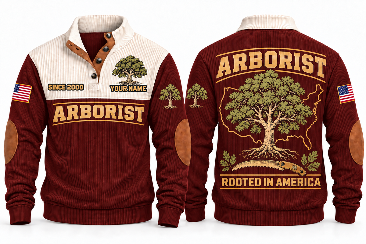Arborist ARB06 sports sweatshirt jujube-red, front and back with flat printed artwork