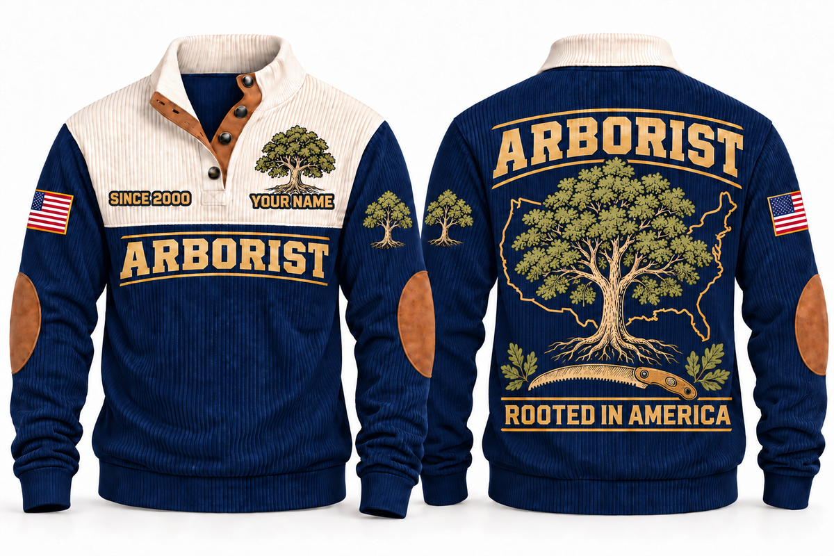 Arborist ARB06 sports sweatshirt navy, front and back with flat printed artwork