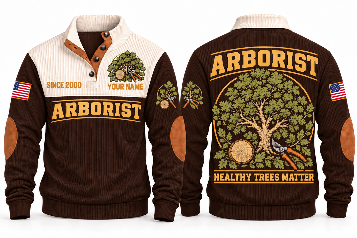 Arborist ARB07 sports sweatshirt brown, front and back with flat printed artwork