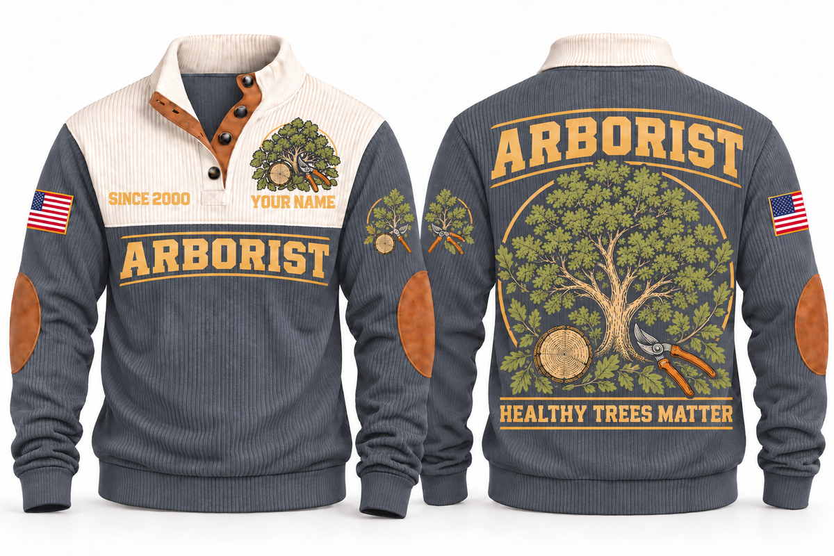 Arborist ARB07 sports sweatshirt grey, front and back with flat printed artwork