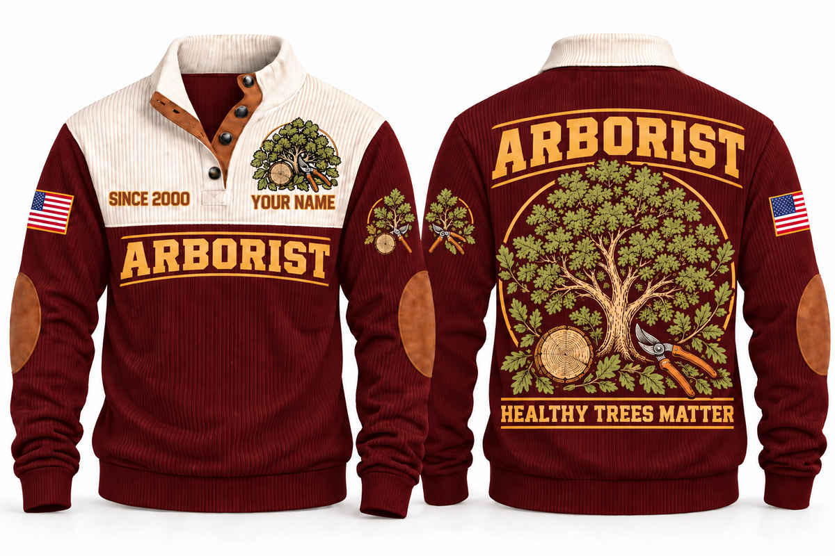Arborist ARB07 sports sweatshirt jujube-red, front and back with flat printed artwork