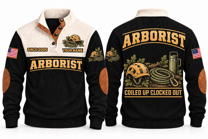 Arborist ARB08 sports sweatshirt black, front and back with flat printed artwork