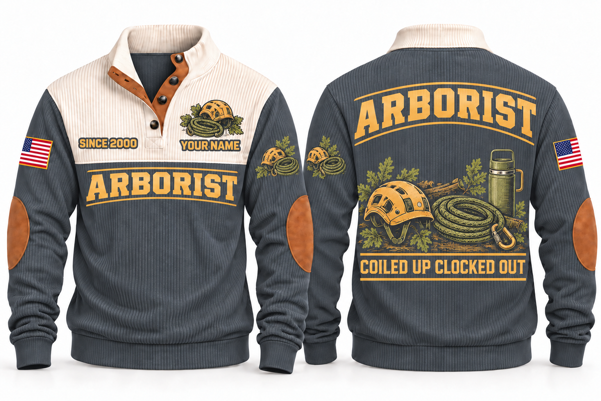 Arborist ARB08 sports sweatshirt grey, front and back with flat printed artwork