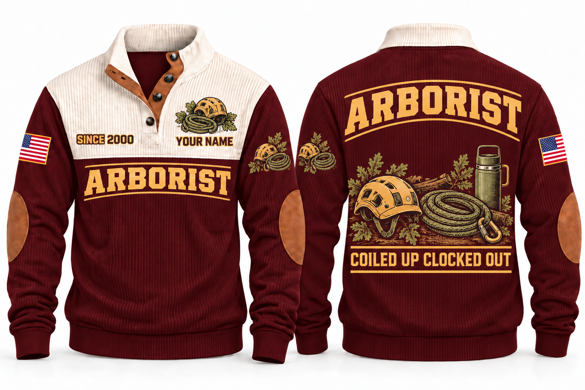 Arborist ARB08 sports sweatshirt jujube-red, front and back with flat printed artwork