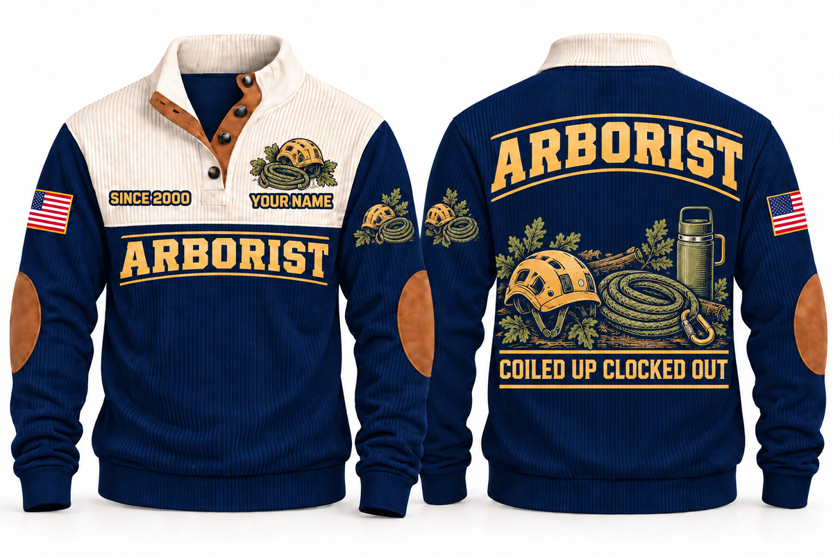 Arborist ARB08 sports sweatshirt navy, front and back with flat printed artwork