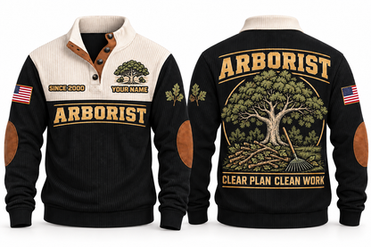 Arborist ARB09 sports sweatshirt black, front and back with flat printed artwork