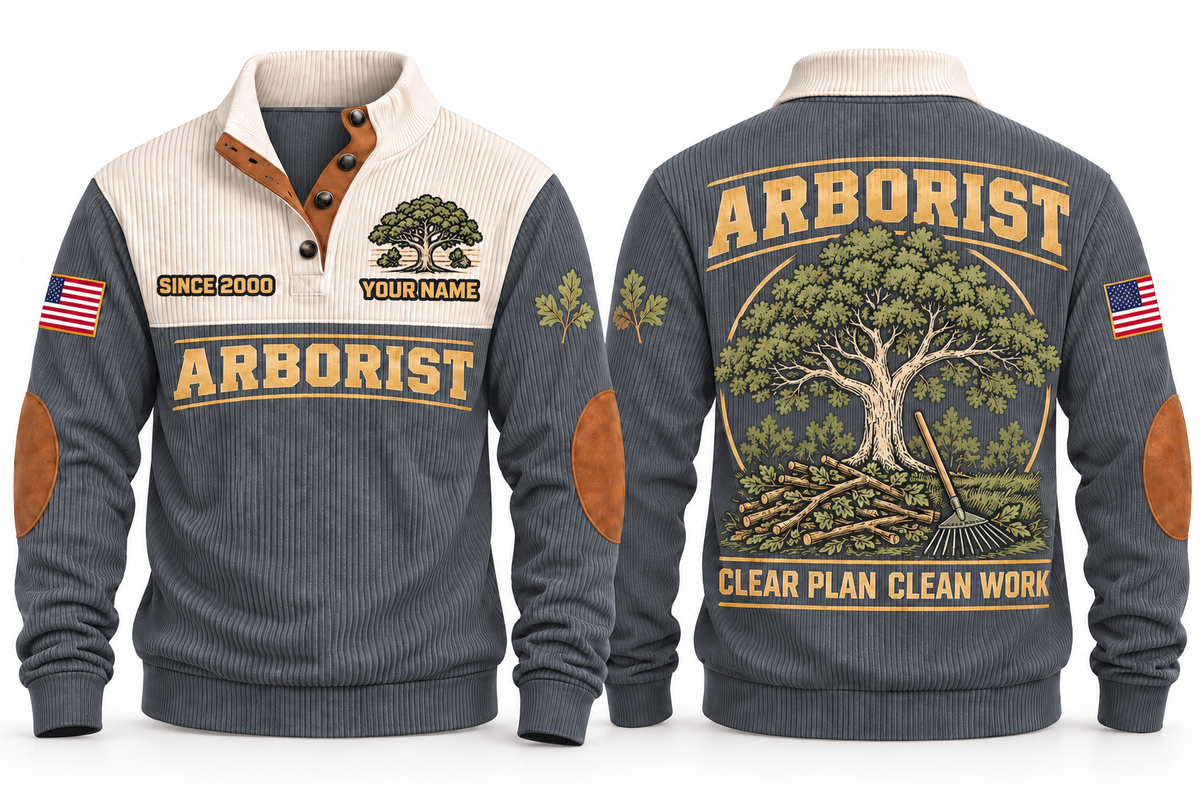 Arborist ARB09 sports sweatshirt grey, front and back with flat printed artwork
