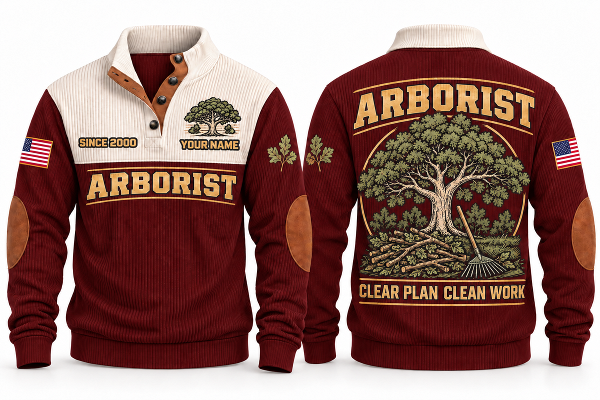 Arborist ARB09 sports sweatshirt jujube-red, front and back with flat printed artwork