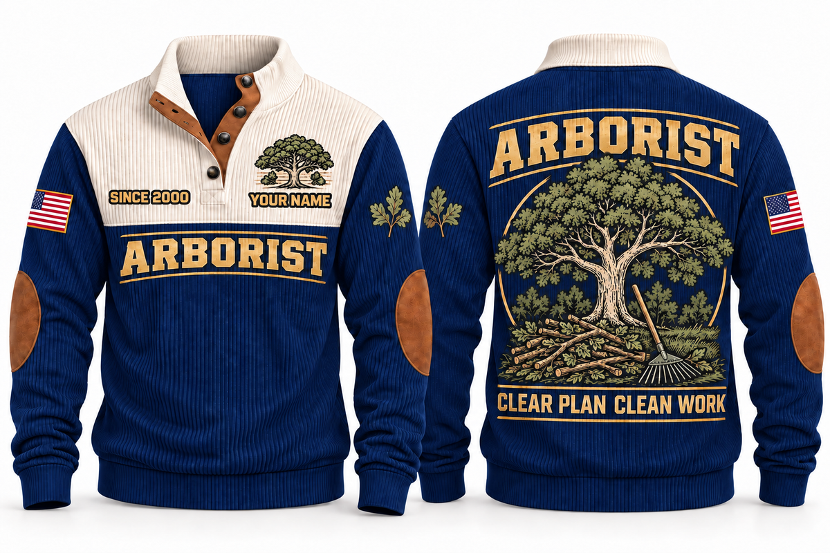 Arborist ARB09 sports sweatshirt navy, front and back with flat printed artwork