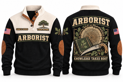 Arborist ARB10 sports sweatshirt black, front and back with flat printed artwork