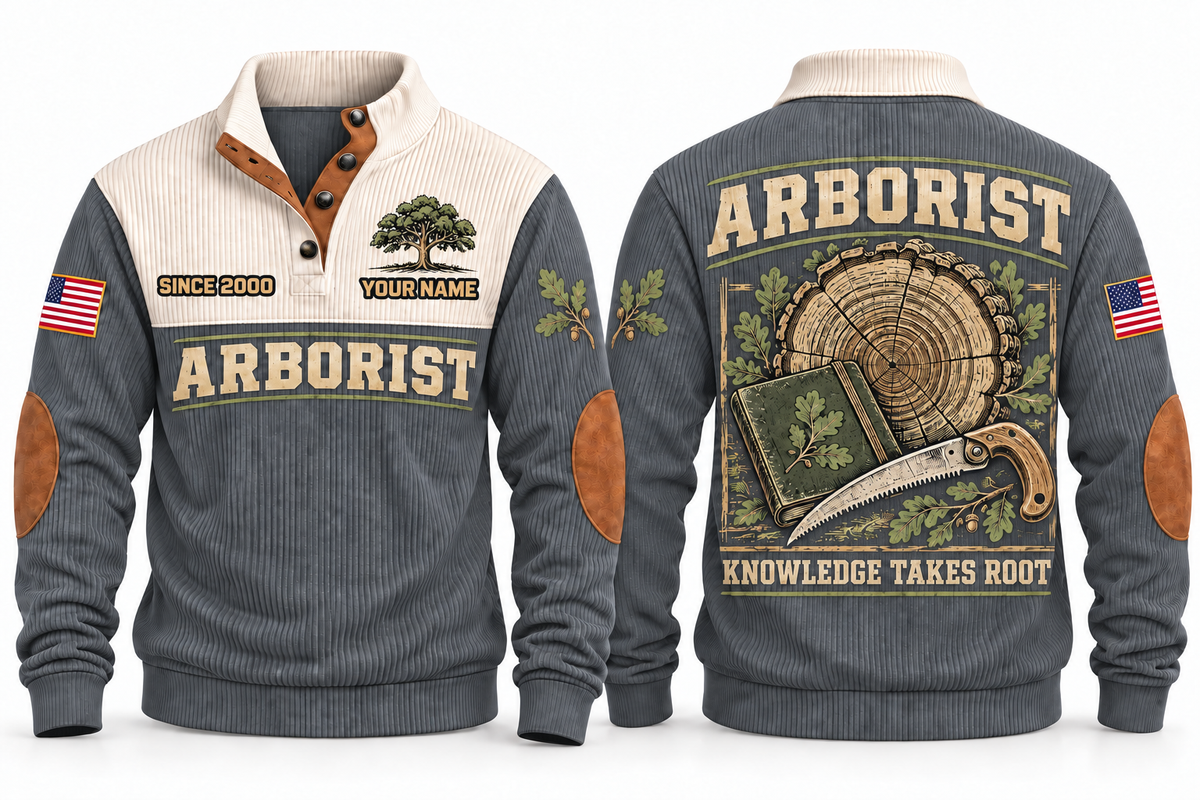 Arborist ARB10 sports sweatshirt grey, front and back with flat printed artwork