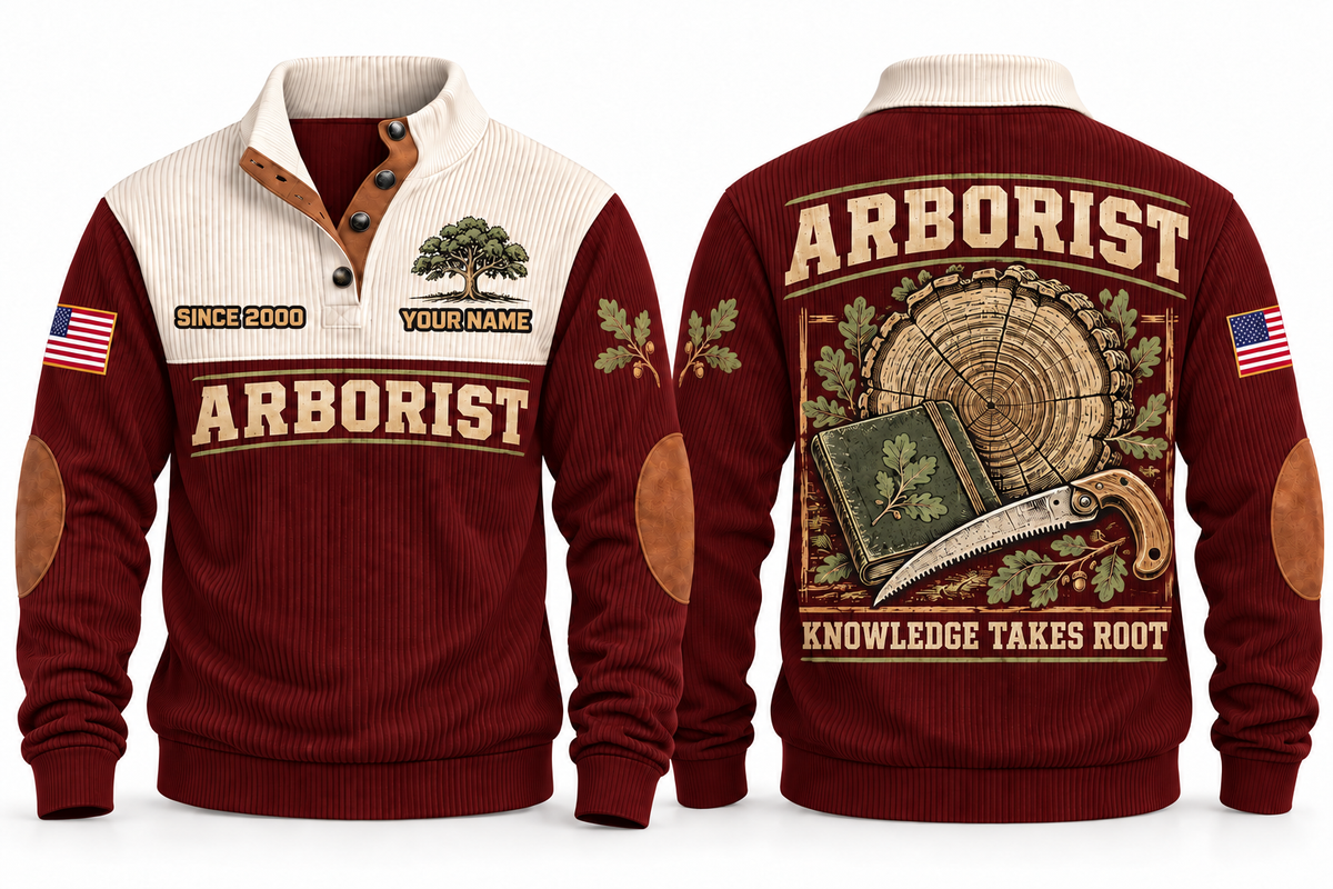 Arborist ARB10 sports sweatshirt jujube-red, front and back with flat printed artwork