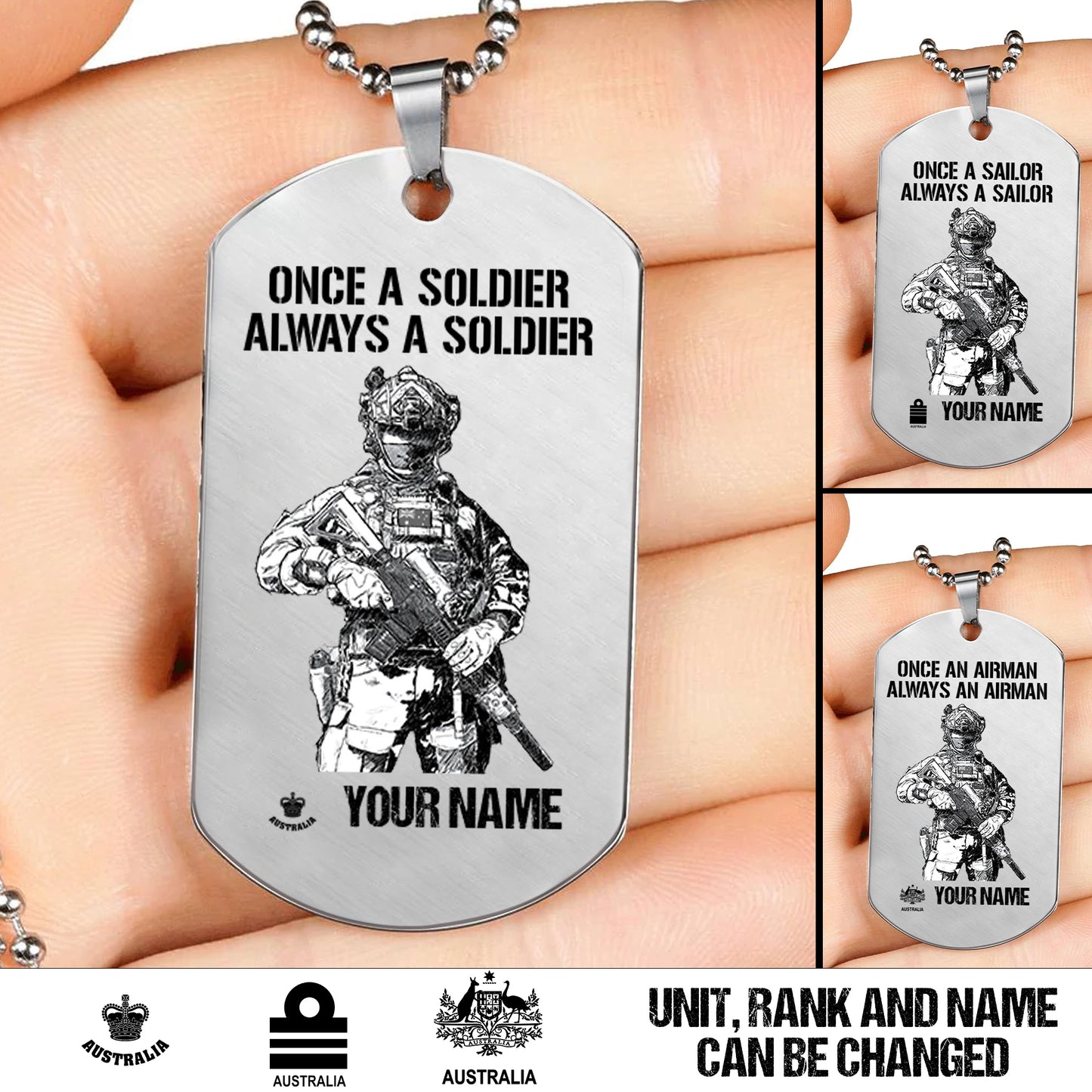 Personalized Australia Soldier/Veteran with Rank And Name Dog Tag Necklace - 17478720
