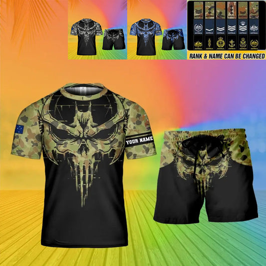 Personalized Australian Soldier/ Veteran Camo With Name And Rank Combo T-Shirt + Short 3D Printed  - 17107200