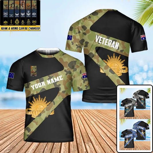 Personalized Australian Soldier/ Veteran Camo With Name And Rank T-Shirt 3D Printed  - 3001240001