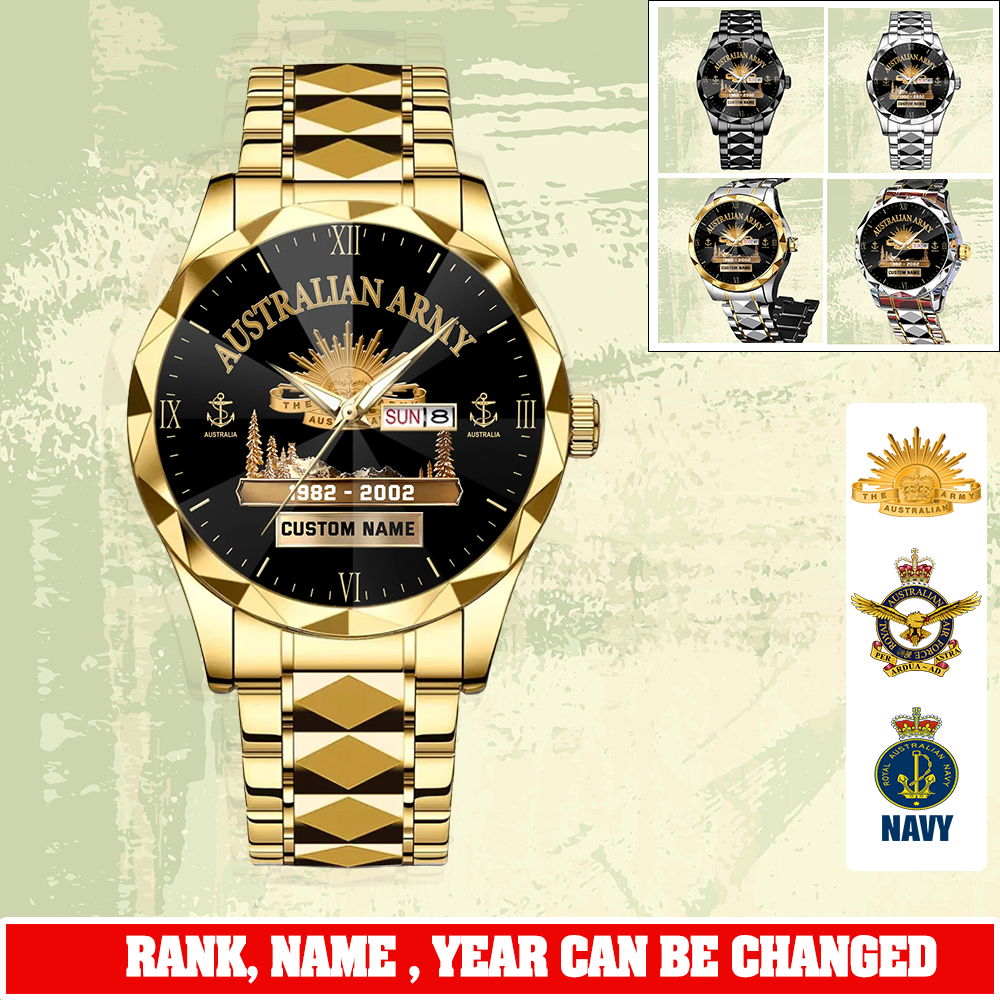 Personalized Australia Soldier/ Veteran With Rank and Name, Year Gentleman Crystal Metal Watch - 17779392