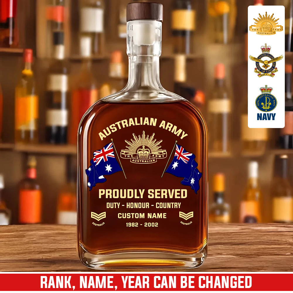 Personalized Australian Soldier/ Veteran With Rank, Name And Year Whiskey Bottle Glass - 17781984