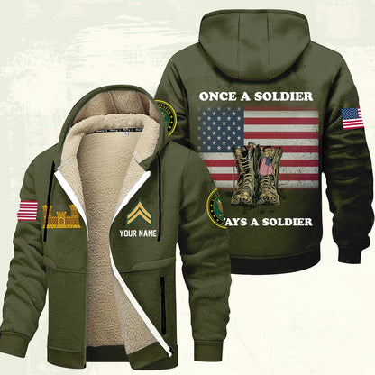 Army Branch - Personalized US Soldier/ Veteran With Name And Rank Hoodie Zip Velvet Coat - 17362944