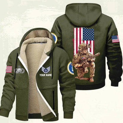 Air Force Badge - Personalized US Soldier/ Veteran With Name And Rank Hoodie Zip Velvet Coat - 17363808