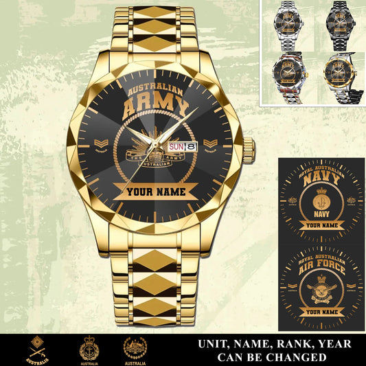Personalized Australia Soldier/ Veteran With Rank And Name Gentleman Crystal Metal Watch - 17442432