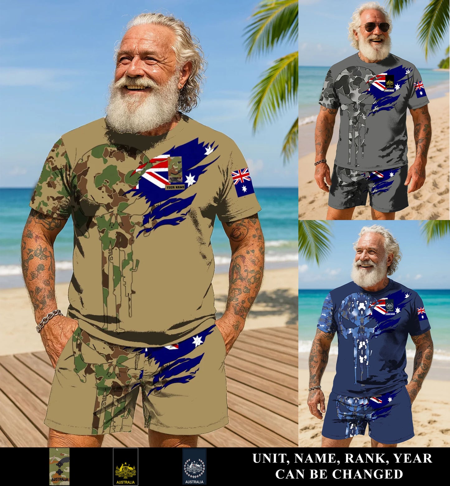 Personalized Australian Soldier/ Veteran Camo With Name And Rank Combo T-Shirt + Short 3D Printed  - 16994016