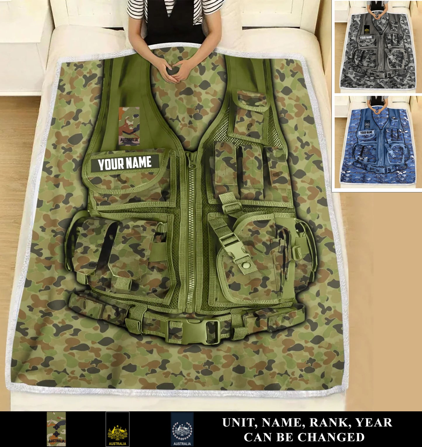 Personalized Australia Soldier/ Veteran With Rank And  Name Fleece Blanket 3D Printed - 17448480