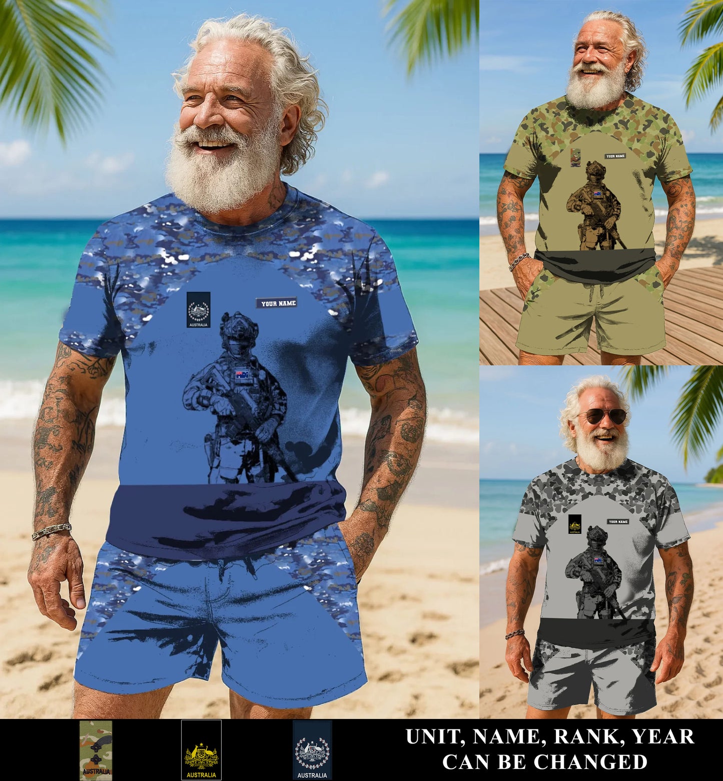 Personalized Australian Soldier/ Veteran Camo With Name And Rank Combo T-Shirt + Short 3D Printed - 17104608