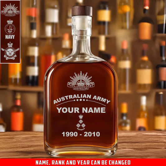 Personalized Australia Soldier/ Veteran With Rank, Name And Year Whiskey Bottle Glass - 17727552