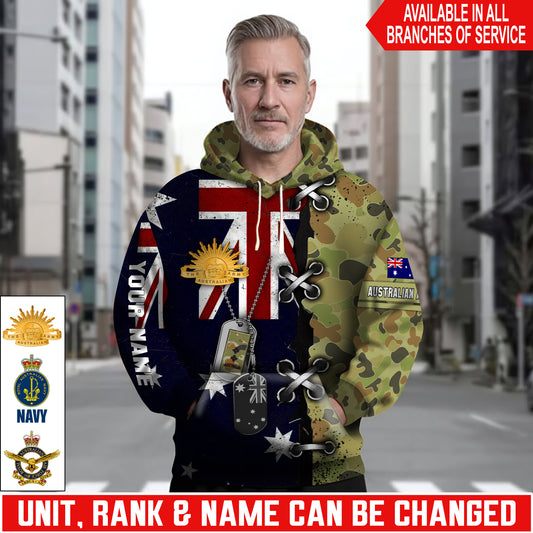 Personalized Australia Soldier/Veteran Camo with Name and Rank Hoodie All Over Printed - 17616096