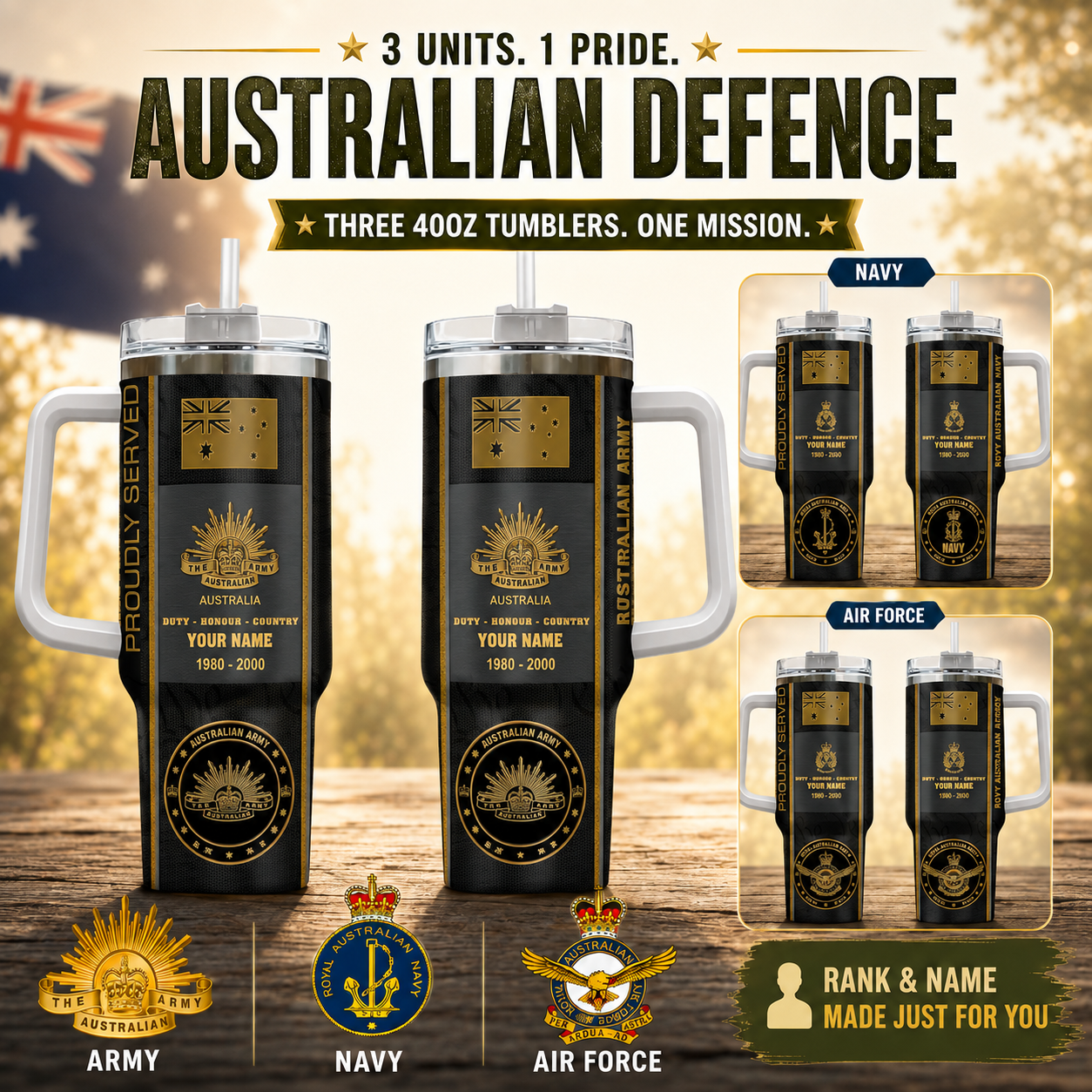 Personalized Australia Veteran/ Soldier With Rank, Year And Name Camo Tumbler - 17434656