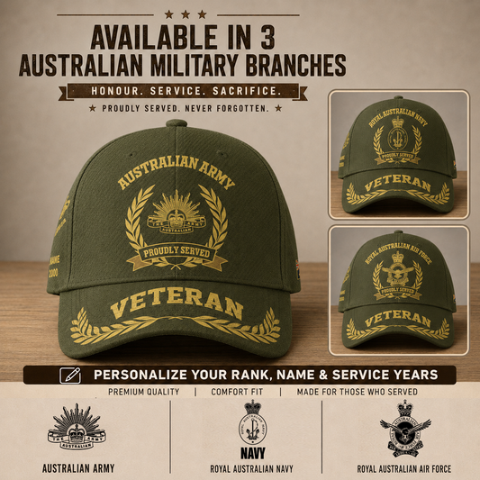 Personalized Rank, Year And Name Australia Soldier/Veterans Baseball Cap - 17537472