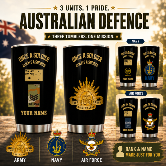 Personalized Australian Veteran/ Soldier With Rank And Name Camo Tumbler Gold Flag - 1706918406