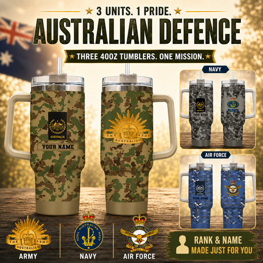 Personalized Australian Soldier/ Veteran Camo With Name And Rank 40oz Tumbler 3D Printed - 17060544