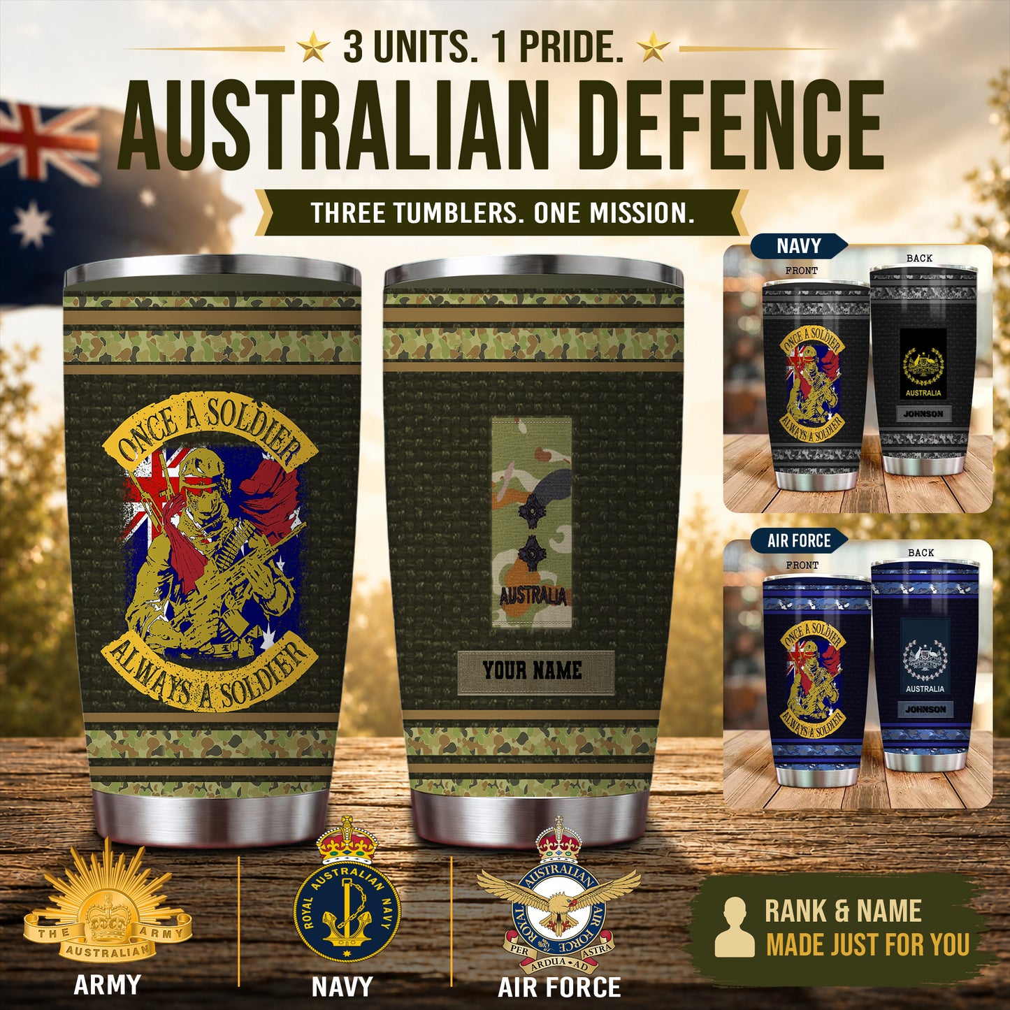 Gobelet personnalisé avec motif camouflage de vétéran/soldat australien, imprimé sur toute la surface 0302240005