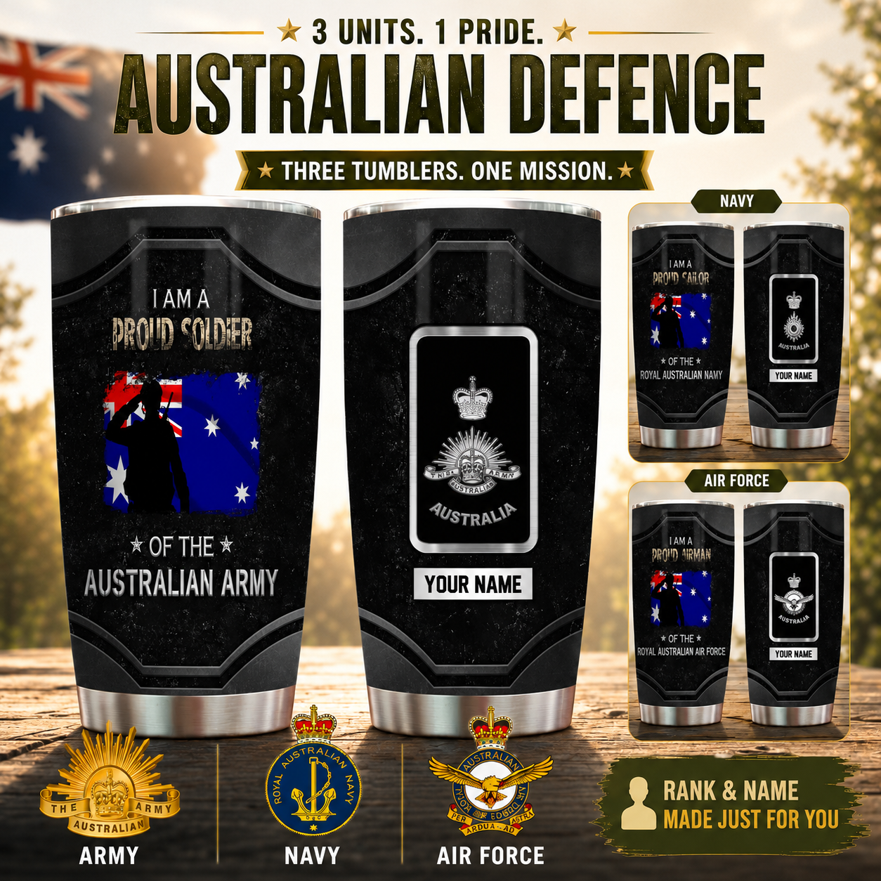 Personalized Australia Veteran/ Soldier With Rank And Name Camo Tumbler - 1756080001