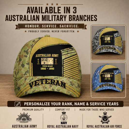 Personalized Rank, Year And Name Australian Soldier/Veterans Camo Baseball Cap Veteran - 1824269413