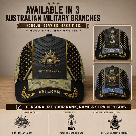 Personalized Rank, Year And Name Australia Soldier/Veterans Camo Baseball Cap - 1824269415