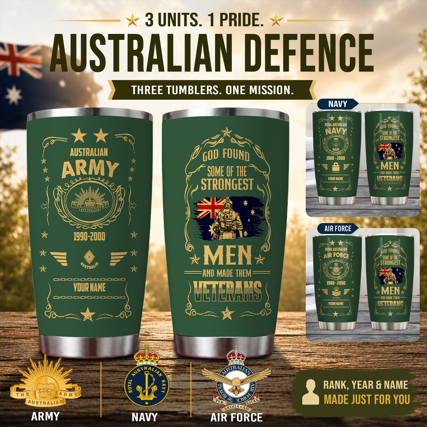 Personalized Australia Veteran/ Soldier With Rank, Year And Name Camo Tumbler - 17496864